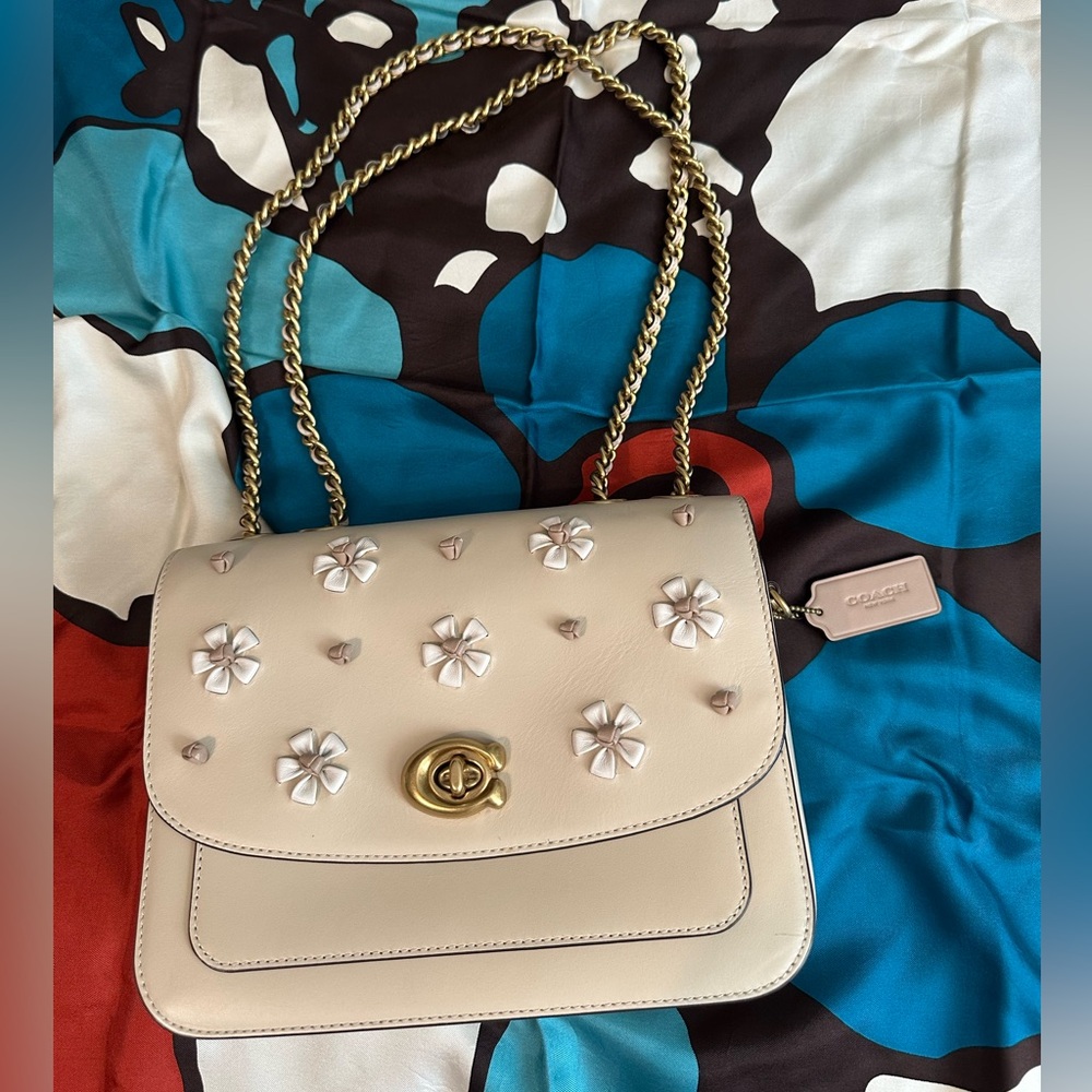 Coach Madison Tea Rose Knot Purse Crossbody Handbag with Chain Strap